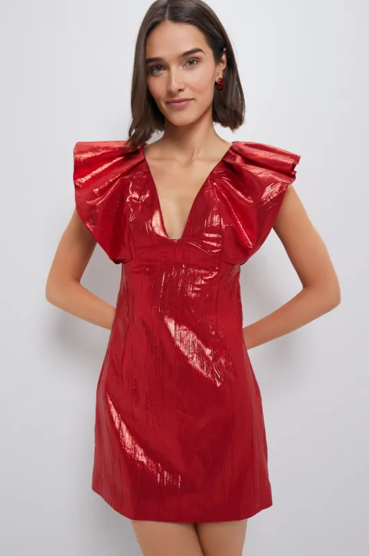 Red Metallic Plisse Tanya Mini Dress sold by Tuckernuck