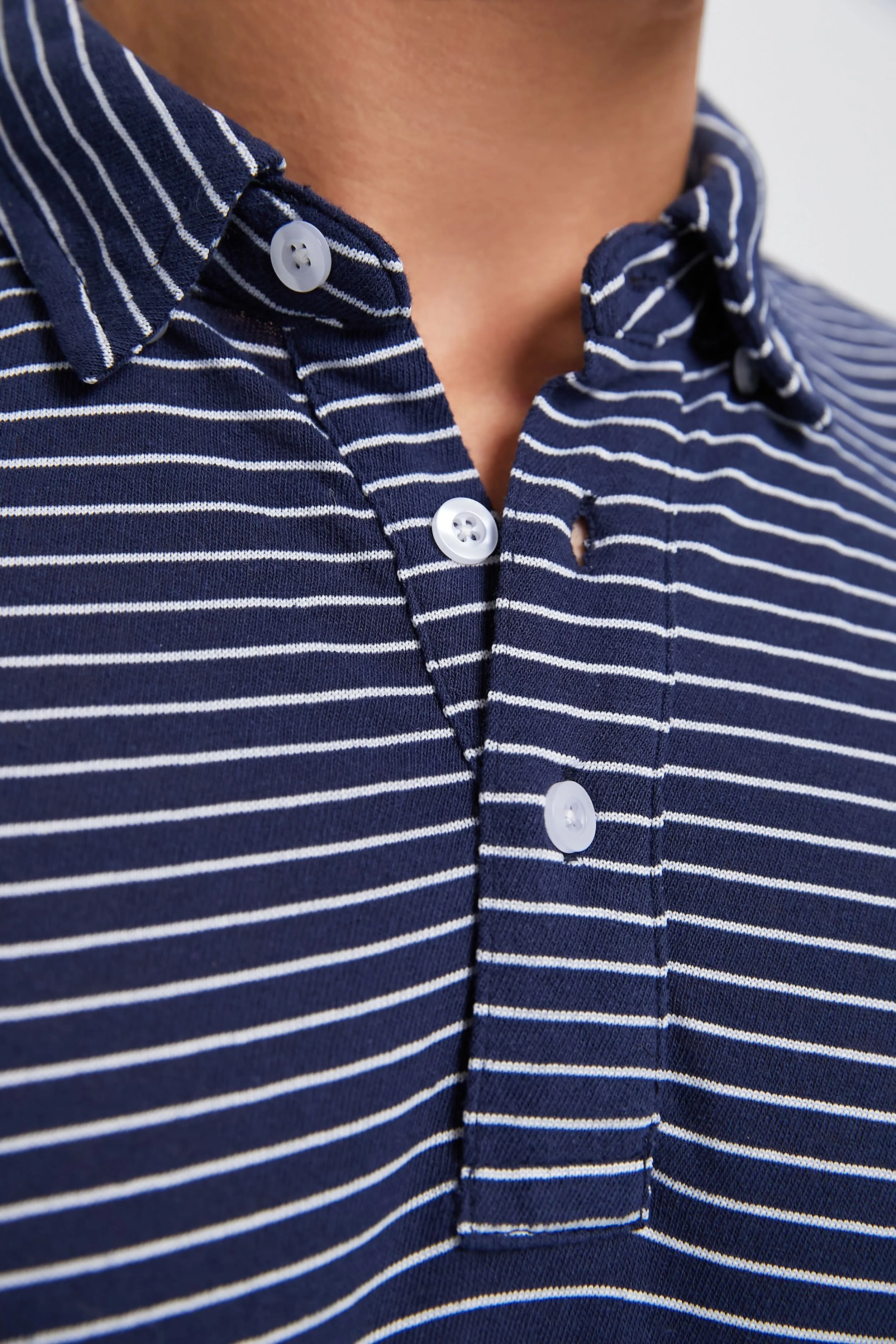 Striped Navy Stretch Linen Polo sold by Tuckernuck product image thumbnail 5