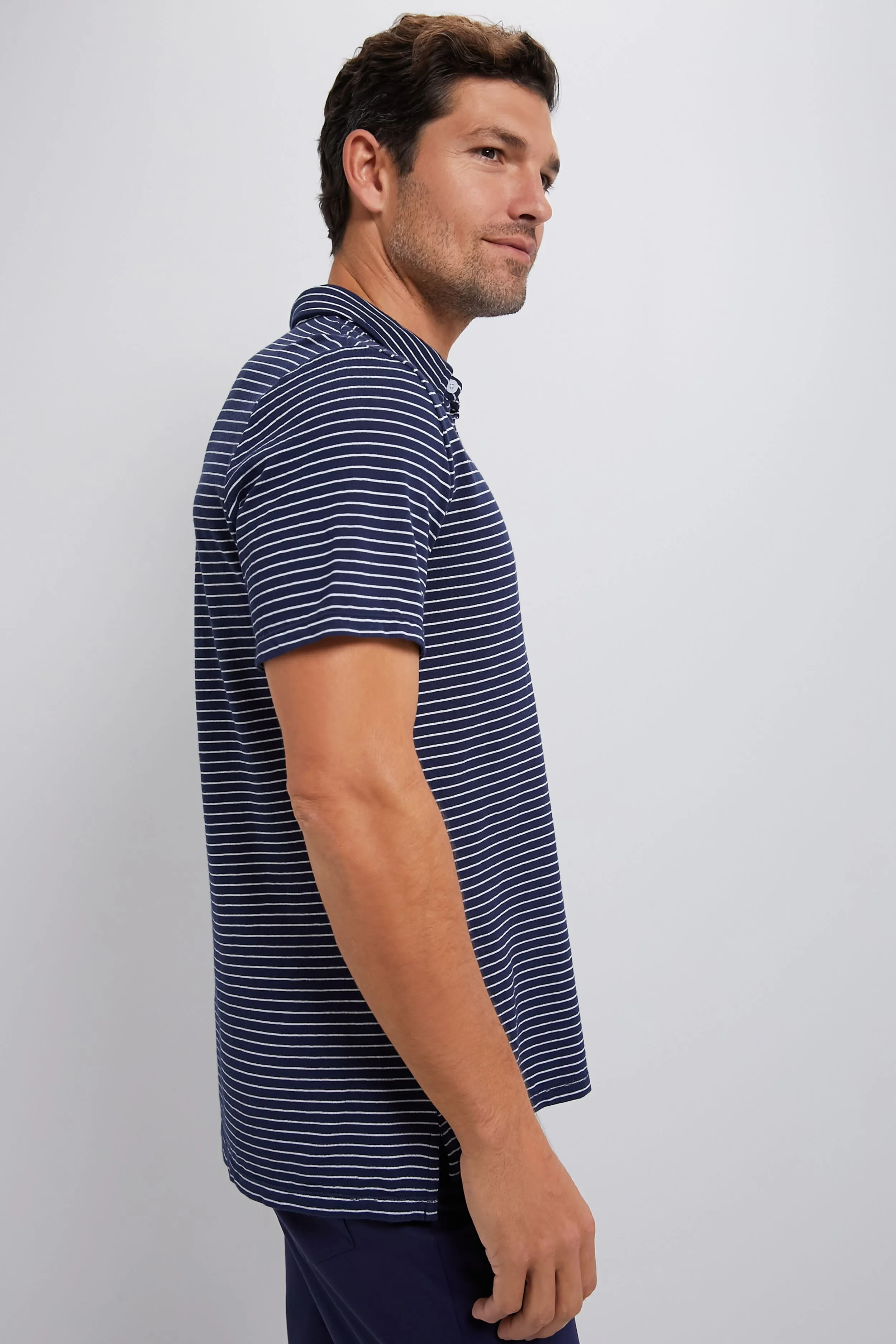 Striped Navy Stretch Linen Polo sold by Tuckernuck product image thumbnail 3