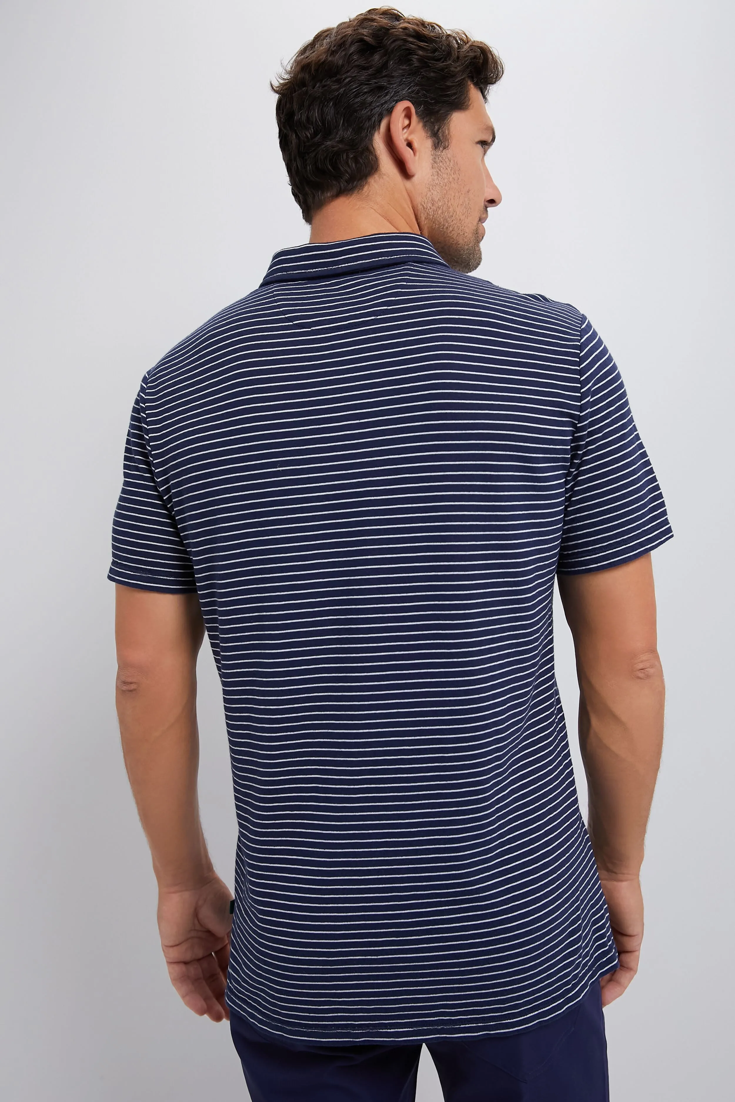 Striped Navy Stretch Linen Polo sold by Tuckernuck product image thumbnail 4