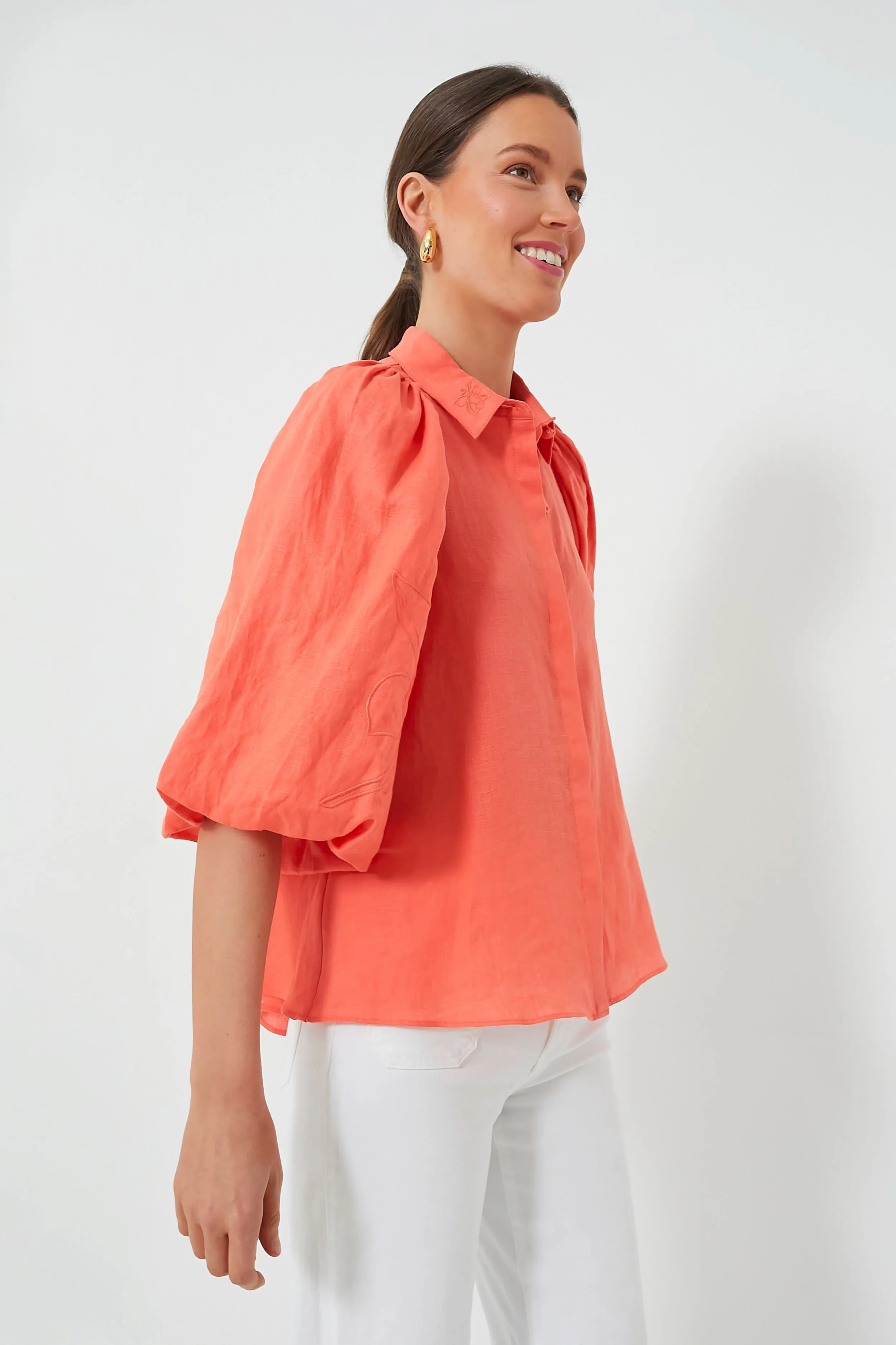 Hibiscus Lola Linen Embroidered Shirt sold by Tuckernuck product image thumbnail 3