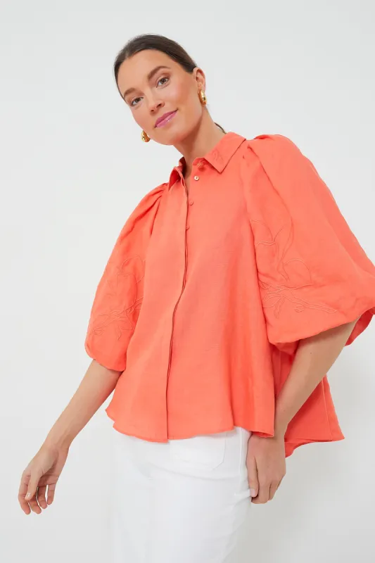 Hibiscus Lola Linen Embroidered Shirt made by Tuckernuck