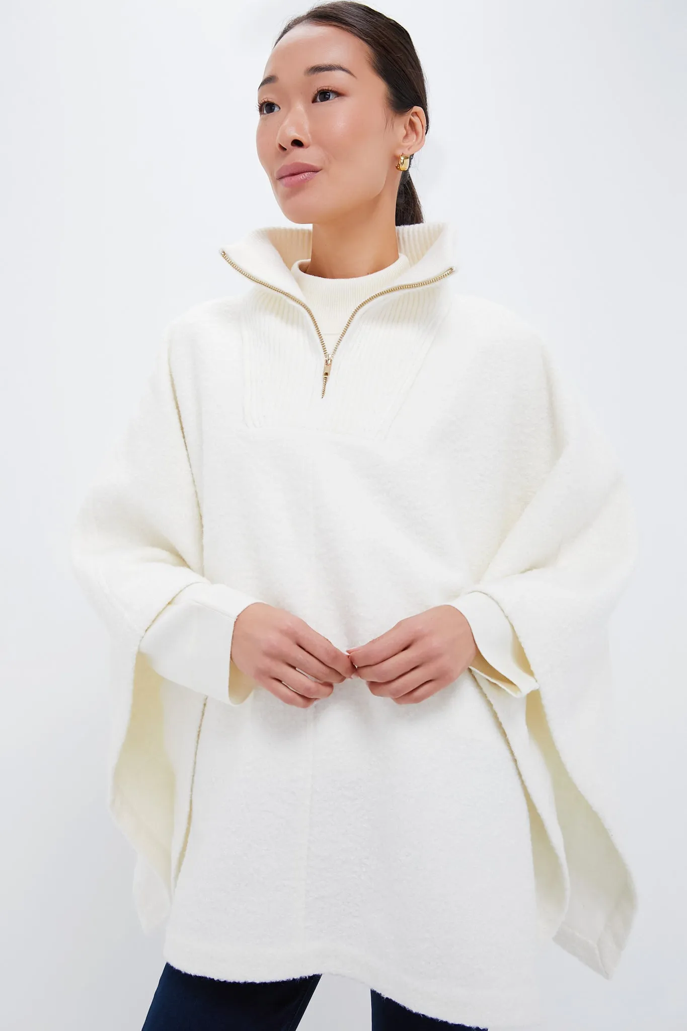 Winter White Boucle High-Neck Poncho sold by Tuckernuck