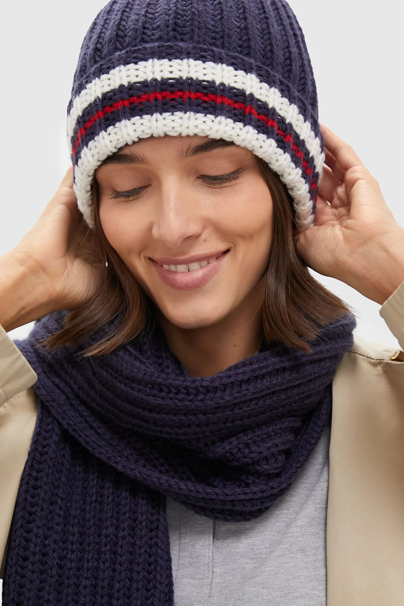 Navy Stripe Chunky Knit Hat and Scarf Set sold by Tuckernuck product image thumbnail 3