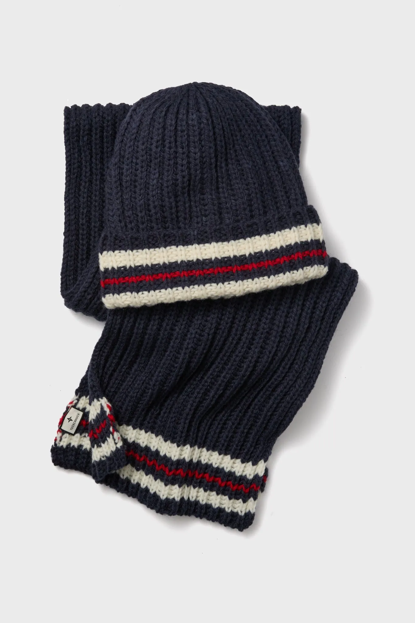 Navy Stripe Chunky Knit Hat and Scarf Set sold by Tuckernuck