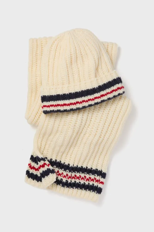 White Stripe Chunky Knit Hat and Scarf Set sold by Tuckernuck