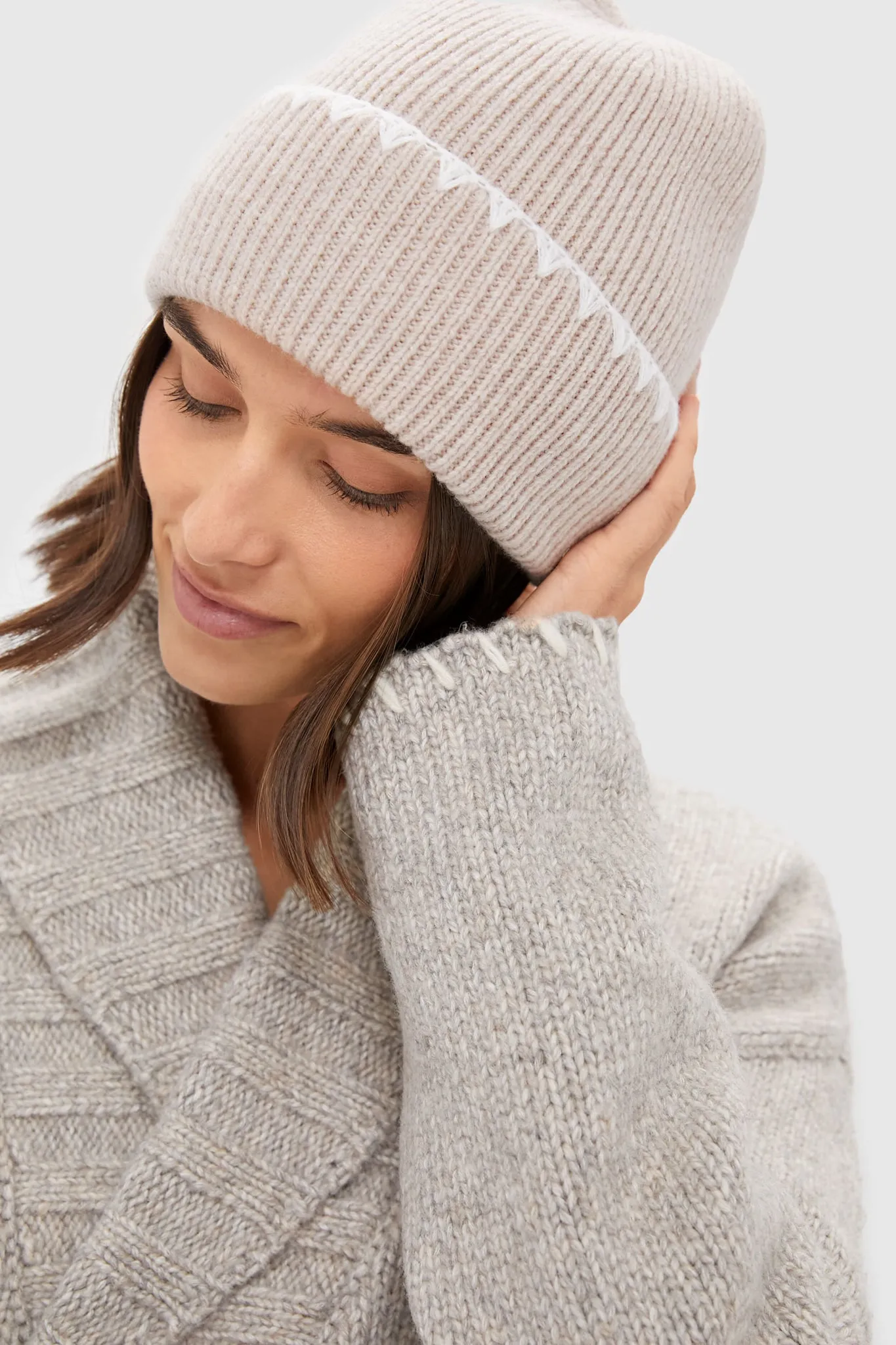 Tan Blanket Stitch Winter Hat sold by Tuckernuck product image thumbnail 2