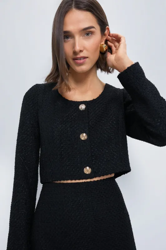 Black Tweed Cropped Dinah Top sold by Tuckernuck