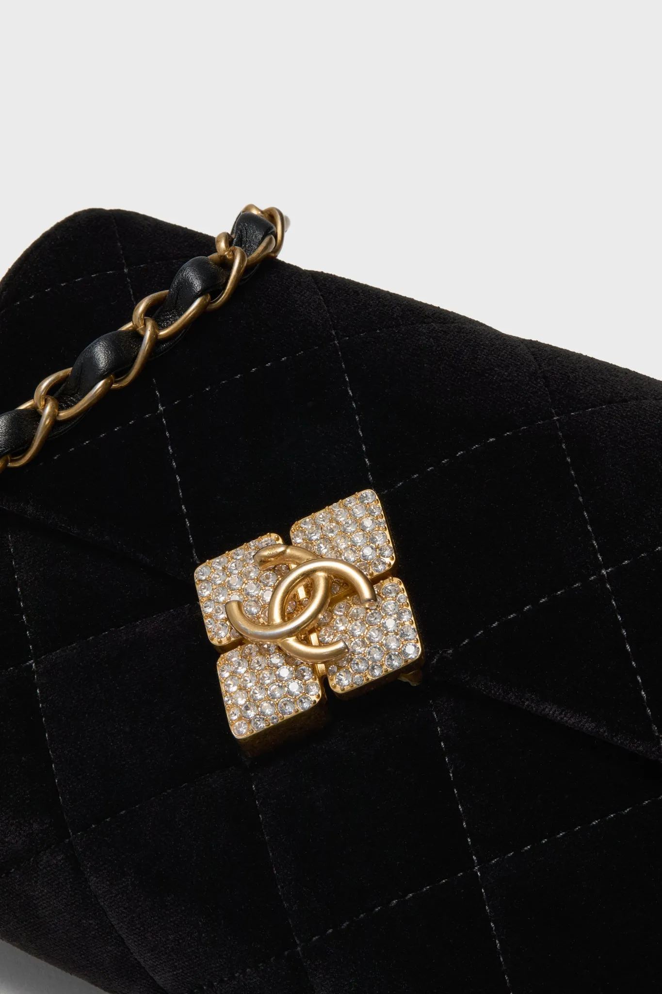 CHANEL Black Quilted Velvet With Crystals Mini Diamond Lock CC Flap Bag sold by Tuckernuck product image thumbnail 5