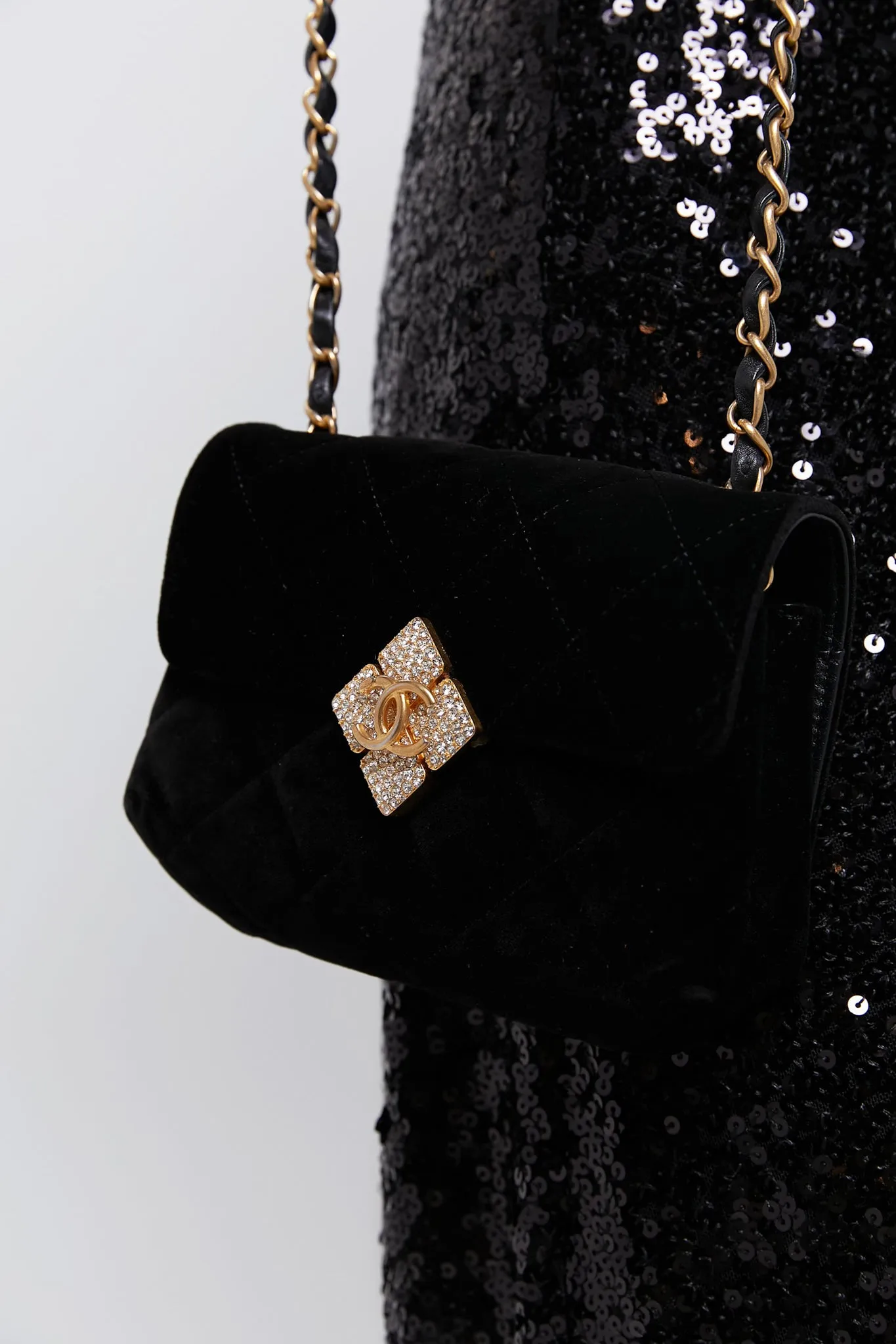 CHANEL Black Quilted Velvet With Crystals Mini Diamond Lock CC Flap Bag sold by Tuckernuck product image thumbnail 2