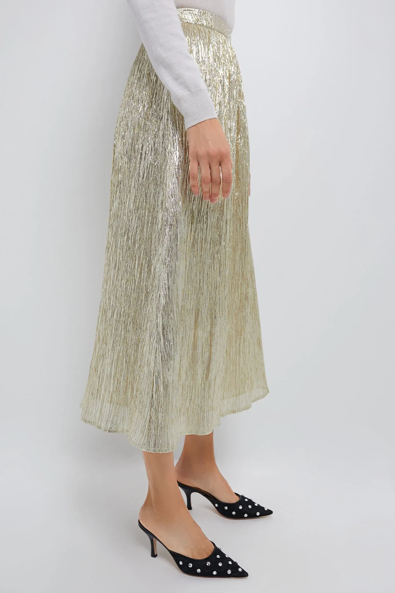 スカート GOLDEN JOURNEY PLISSE' SKIRT Gold Metallic Plisse Gloria Maxi Skirt | Parallel
