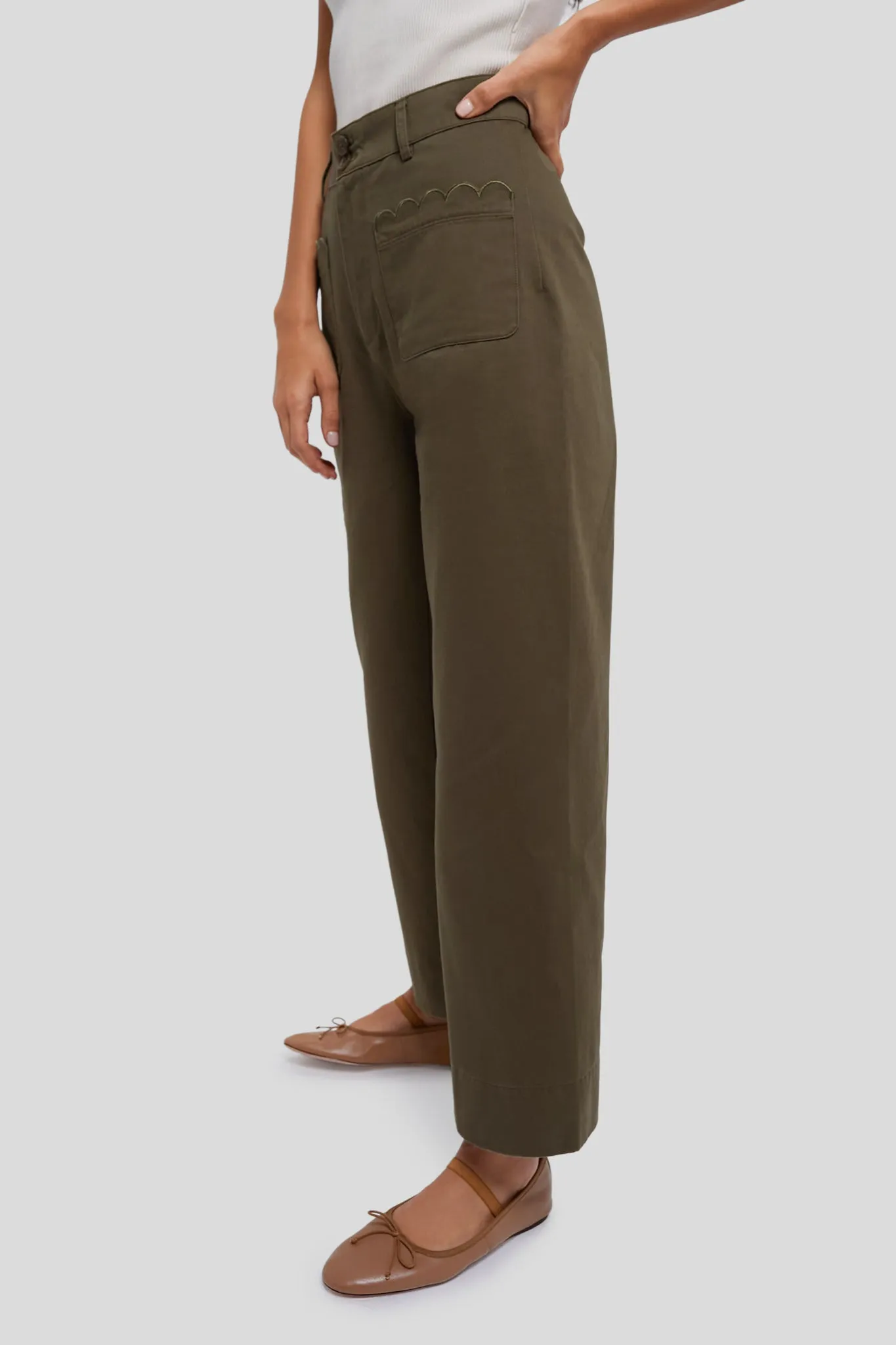 Army Green Wide Leg Chino Davis Pant sold by Tuckernuck product image thumbnail 3