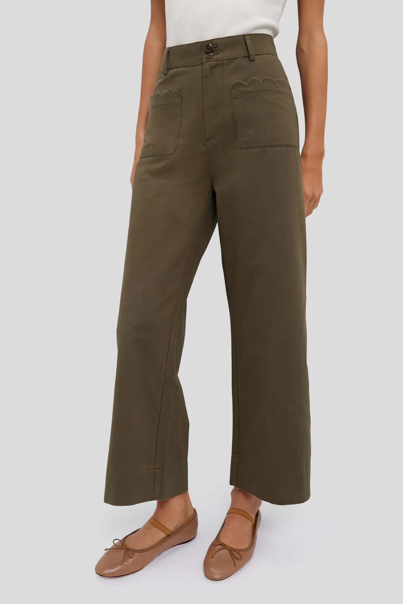 Army Green Wide Leg Chino Davis Pant sold by Tuckernuck