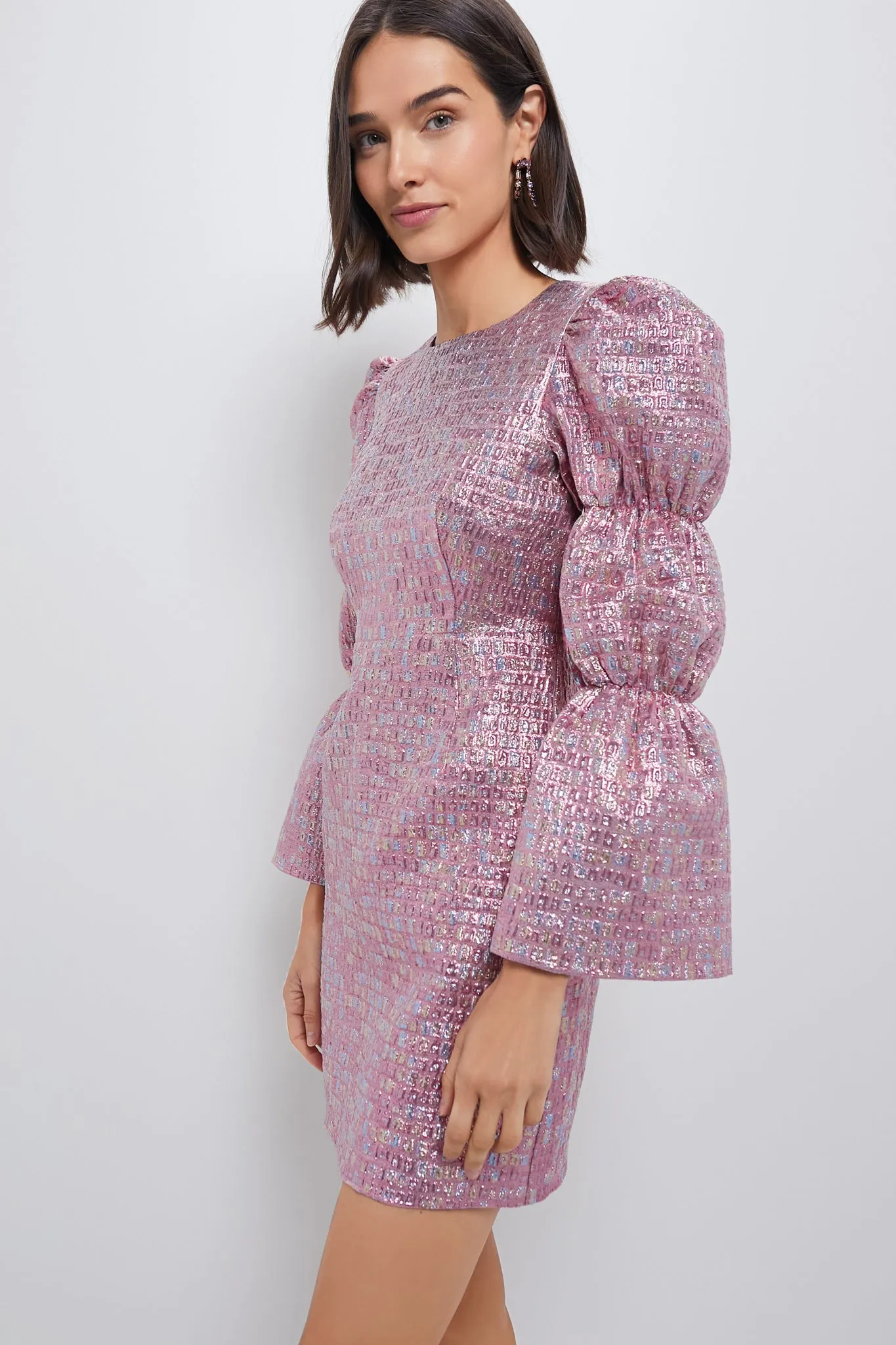 Pink Multi Jacquard Puff Sleeve Darcy Mini Dress sold by Tuckernuck product image thumbnail 4