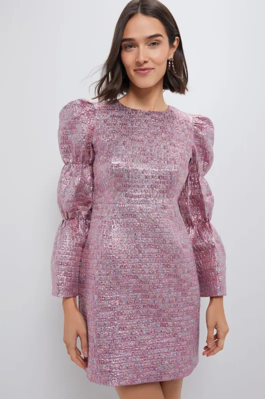 Pink Multi Jacquard Puff Sleeve Darcy Mini Dress sold by Tuckernuck