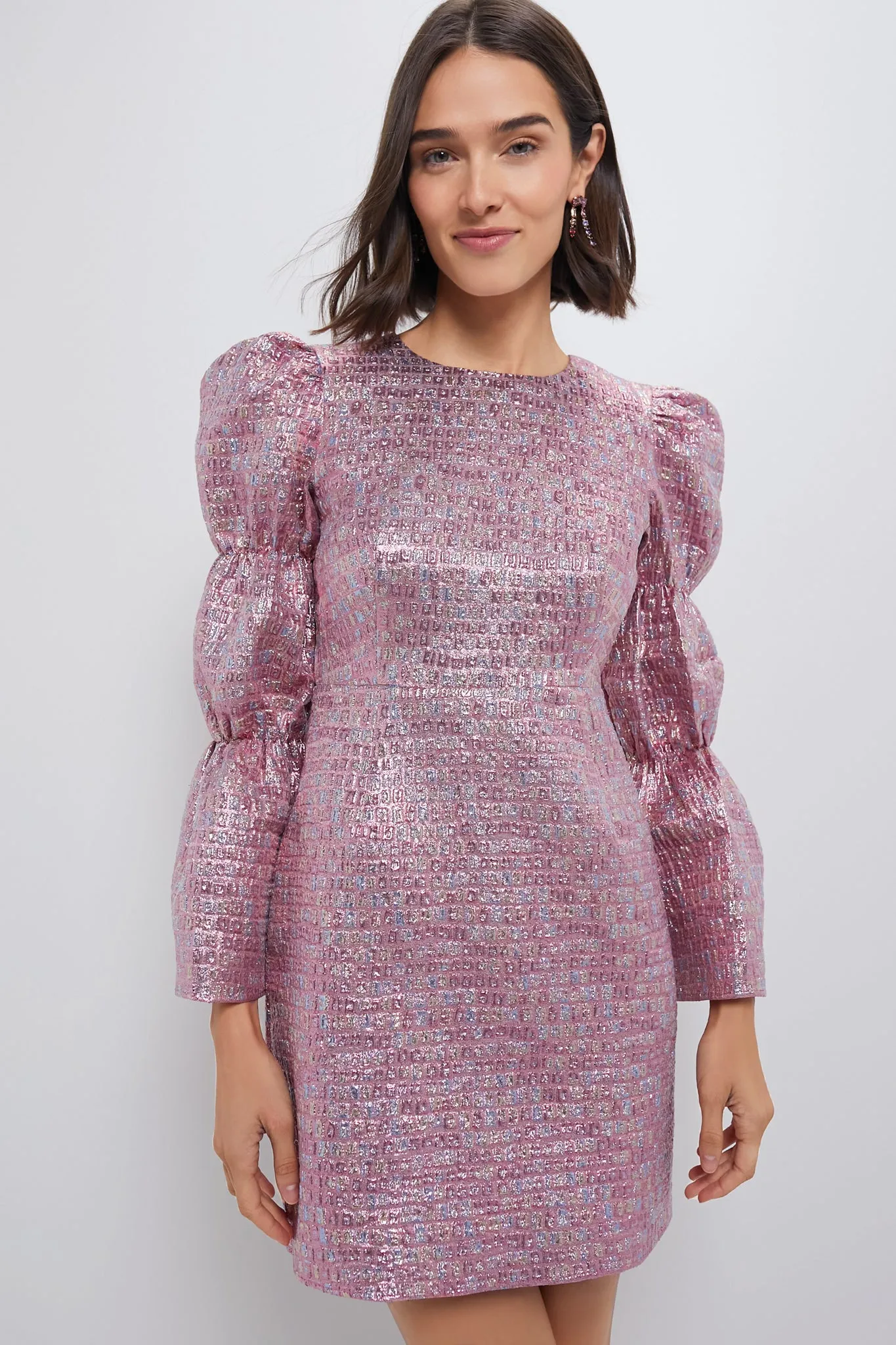 Pink Multi Jacquard Puff Sleeve Darcy Mini Dress sold by Tuckernuck