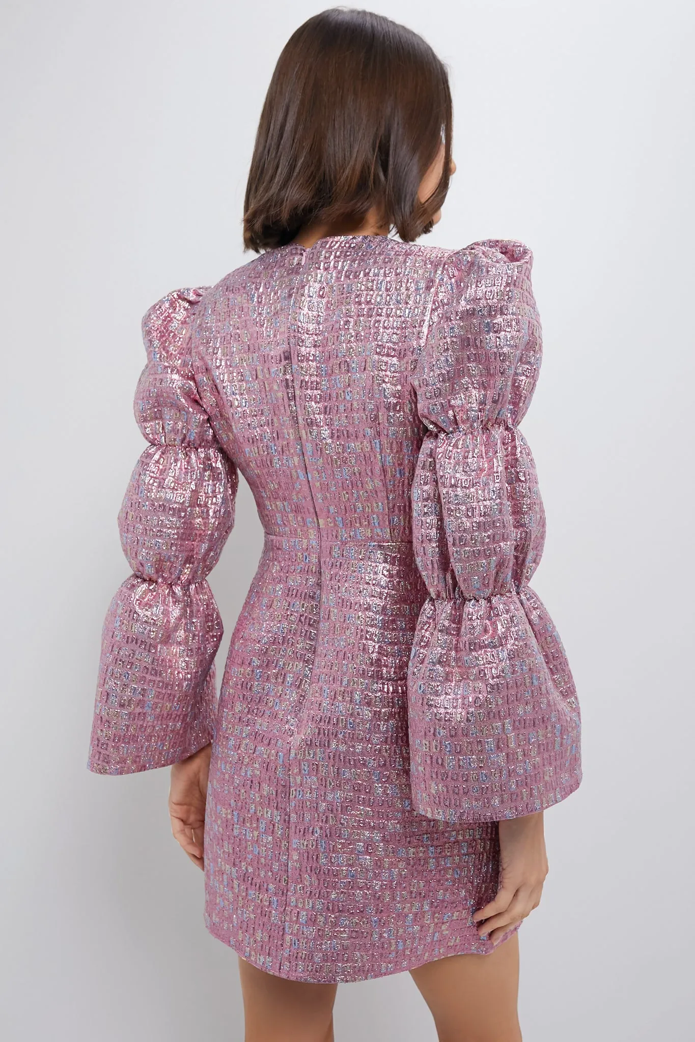 Pink Multi Jacquard Puff Sleeve Darcy Mini Dress sold by Tuckernuck product image thumbnail 5