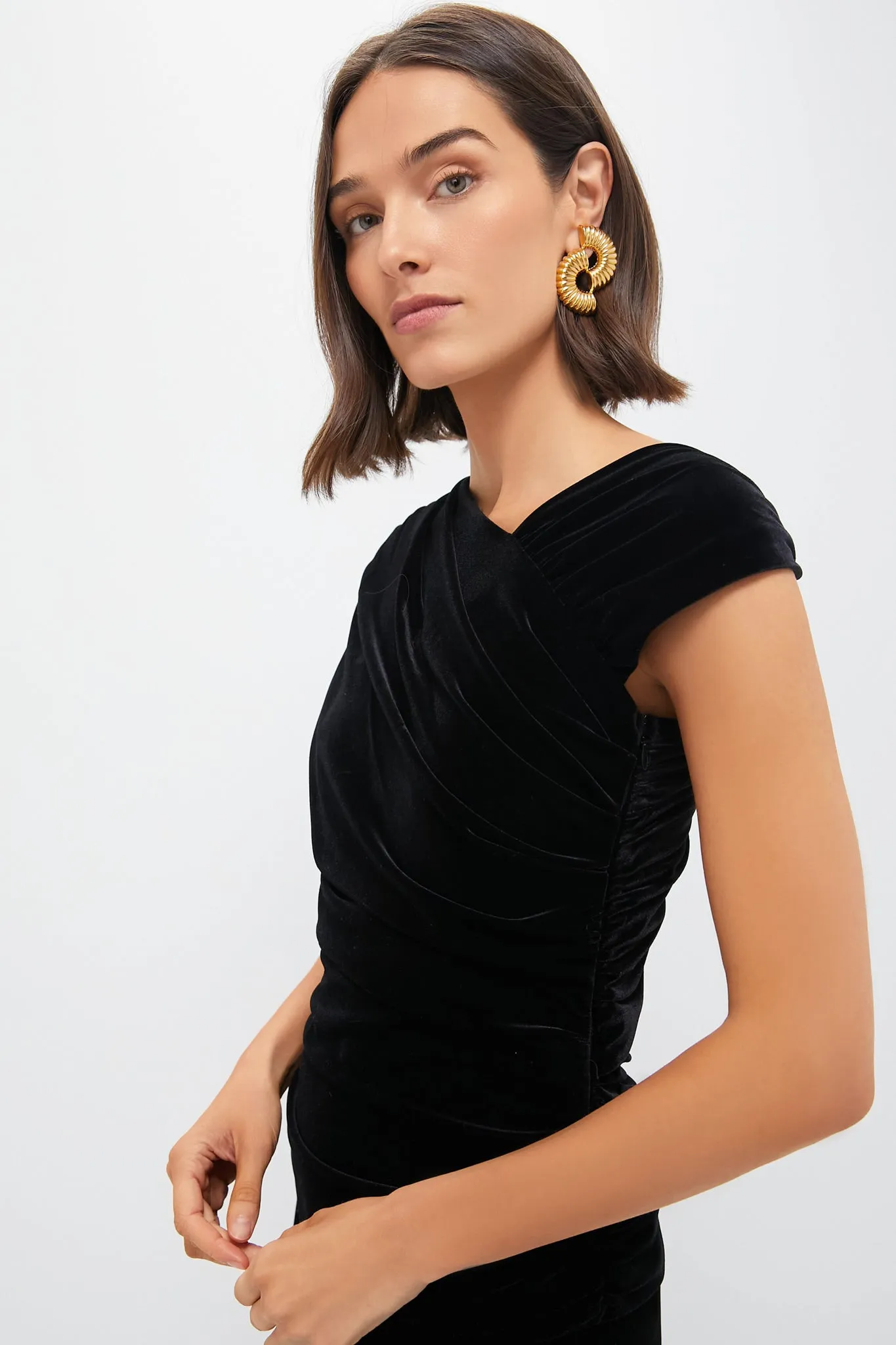 Black Velvet Jersey Ruched Crossover Blouse sold by Tuckernuck product image thumbnail 3