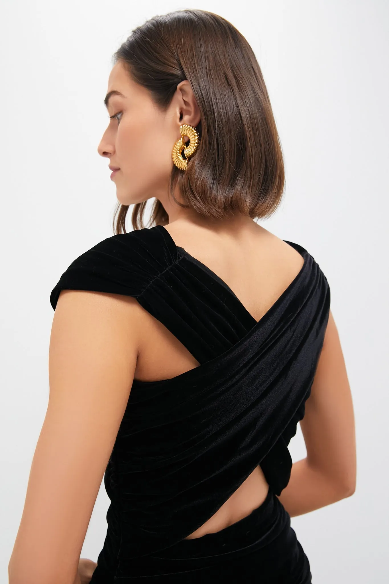 Black Velvet Jersey Ruched Crossover Blouse sold by Tuckernuck product image thumbnail 4