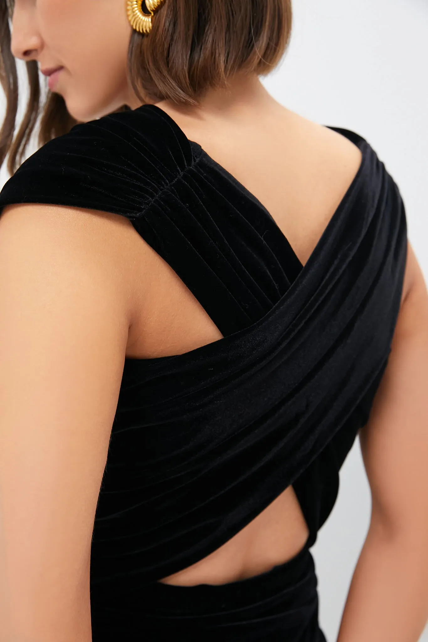 Black Velvet Jersey Ruched Crossover Blouse sold by Tuckernuck product image thumbnail 5