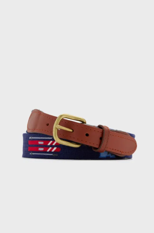 Navy Ski Life Needlepoint Belt sold by Tuckernuck
