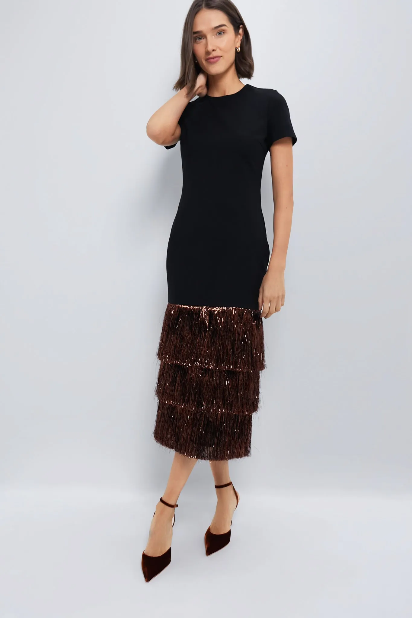 Black & Bronze Metallic Fringe Francie Short Sleeve Maxi Dress sold by Tuckernuck product image thumbnail 2