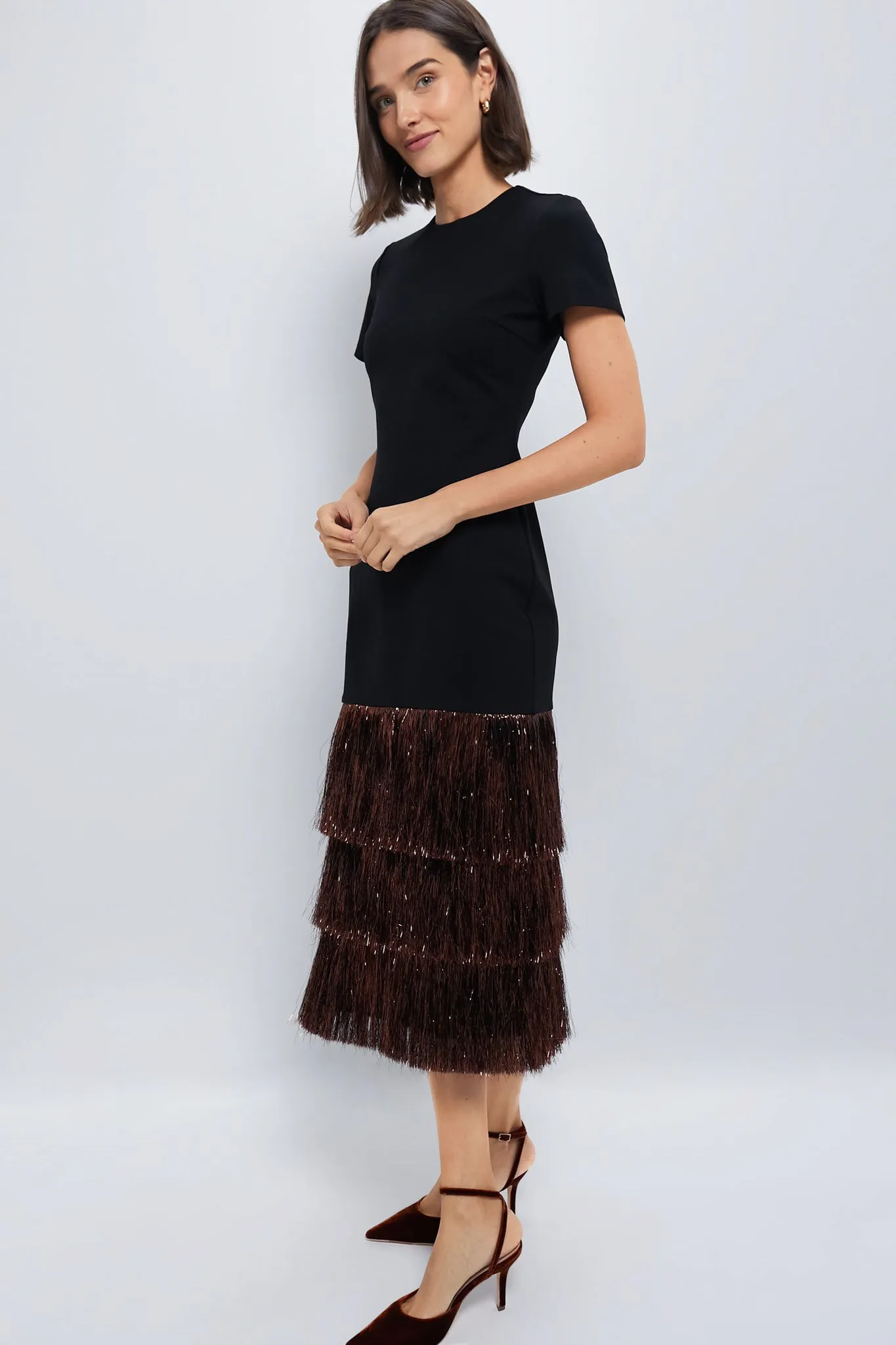 Black & Bronze Metallic Fringe Francie Short Sleeve Maxi Dress sold by Tuckernuck product image thumbnail 3