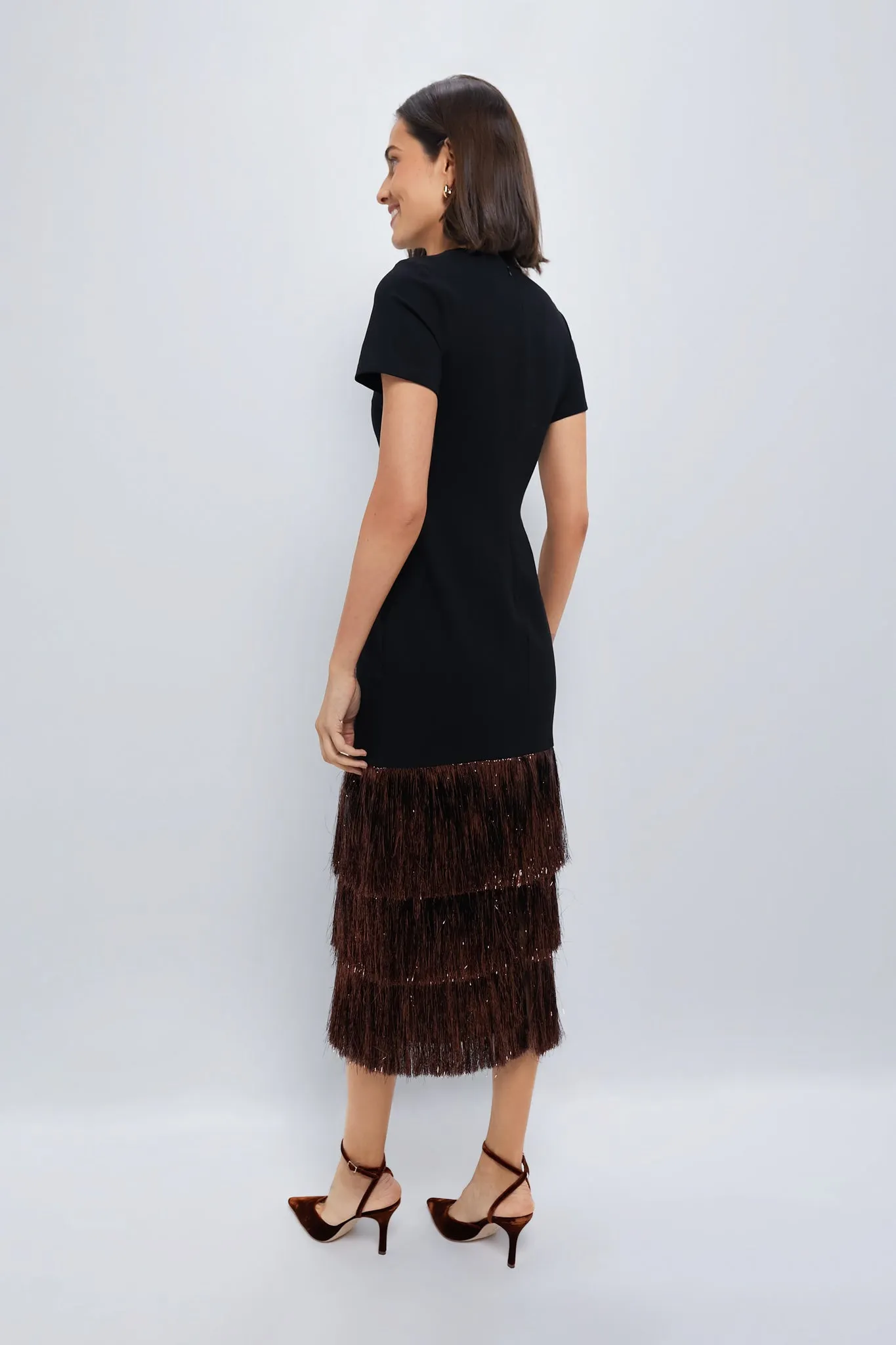 black & bronze metallic fringe francie short sleeve maxi dress Black & Bronze Metallic Fringe Francie Short Sleeve Maxi Dress