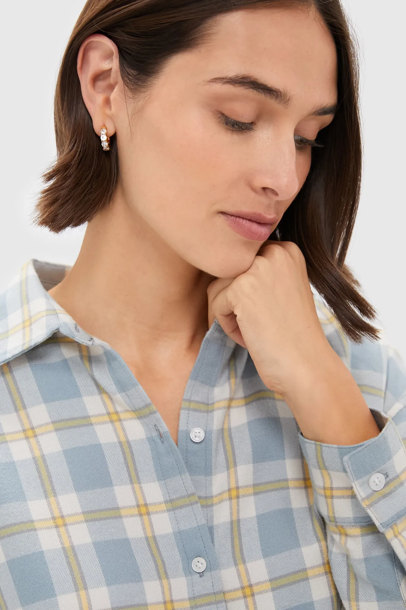 Blue Plaid Light Weight Flannel Cropped Jasper Button Down sold by Tuckernuck product image thumbnail 5