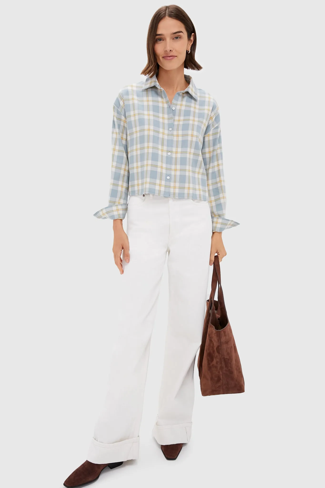 Blue Plaid Light Weight Flannel Cropped Jasper Button Down sold by Tuckernuck product image thumbnail 2