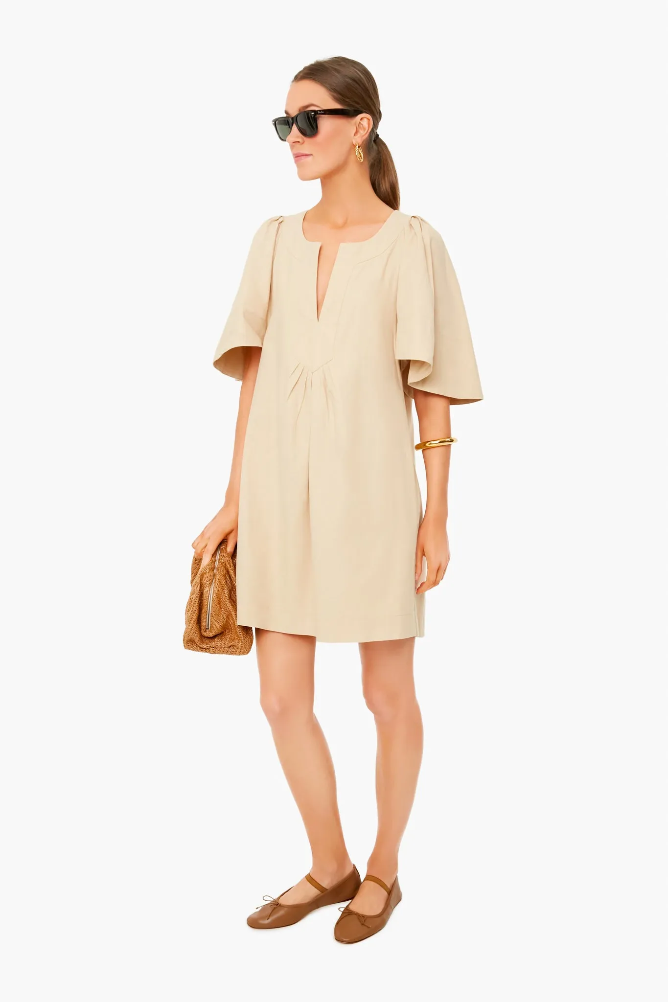 Khaki Finley Flutter Sleeve Dress sold by Tuckernuck