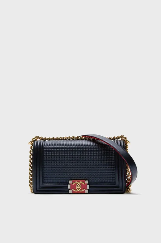 Chanel Boy Embossed Bicolor Shoulder Bag sold by Tuckernuck