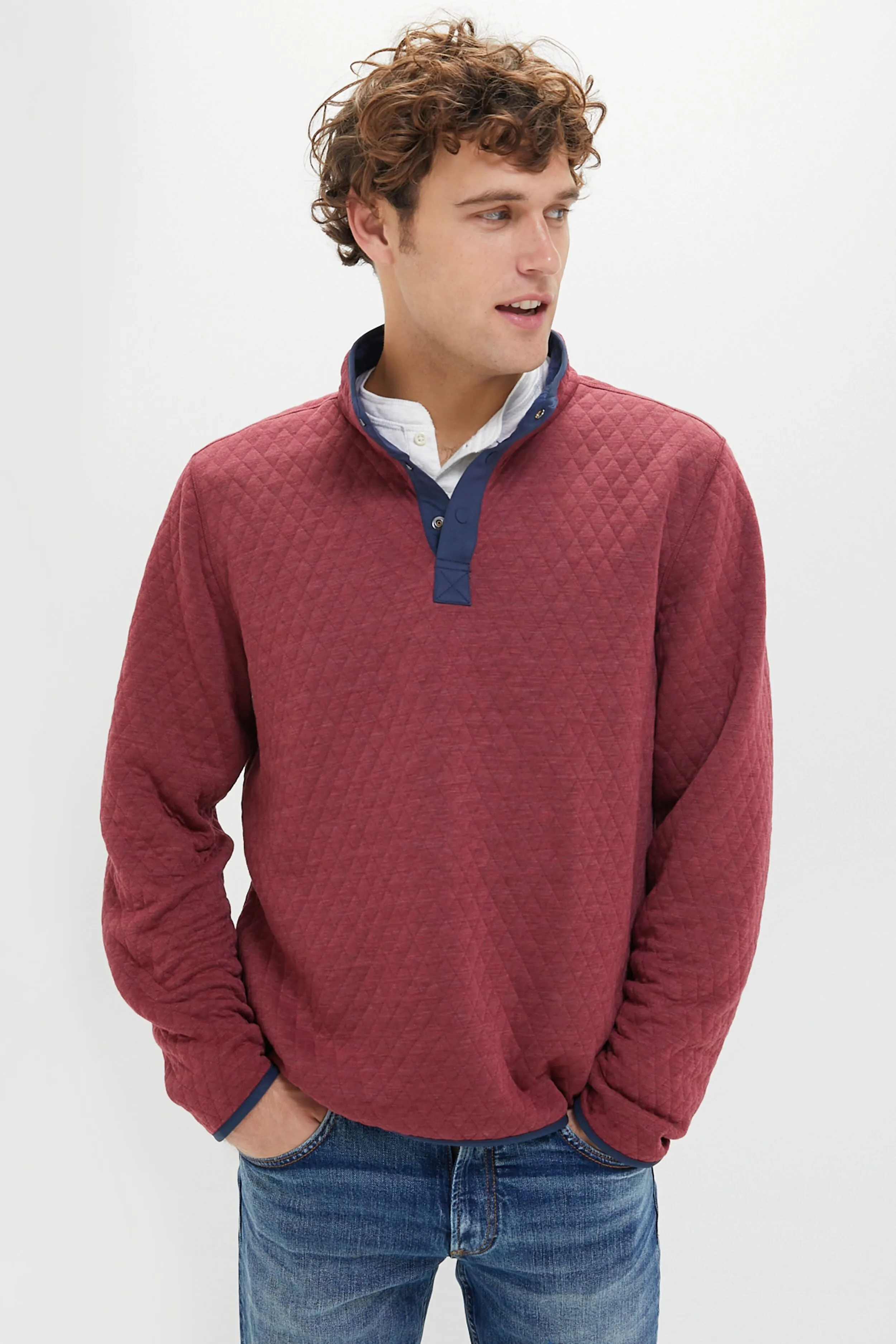 Burgundy Navy Heather Corbet Reversible Pullover sold by Tuckernuck