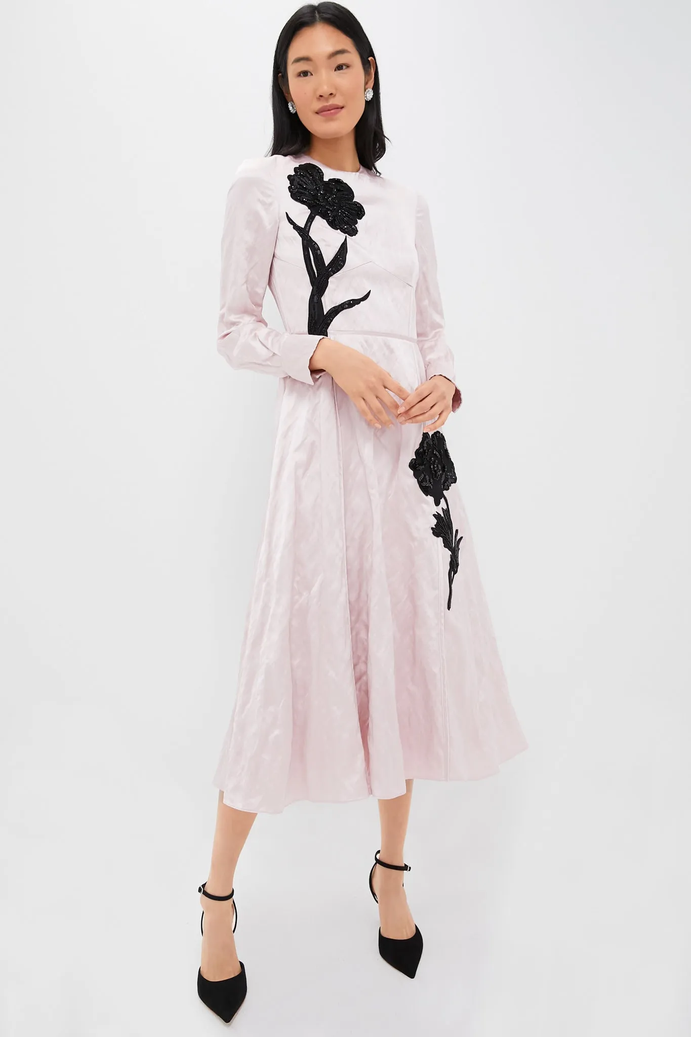 Pink Long Sleeve Aline Embellished Midi Dress sold by Tuckernuck