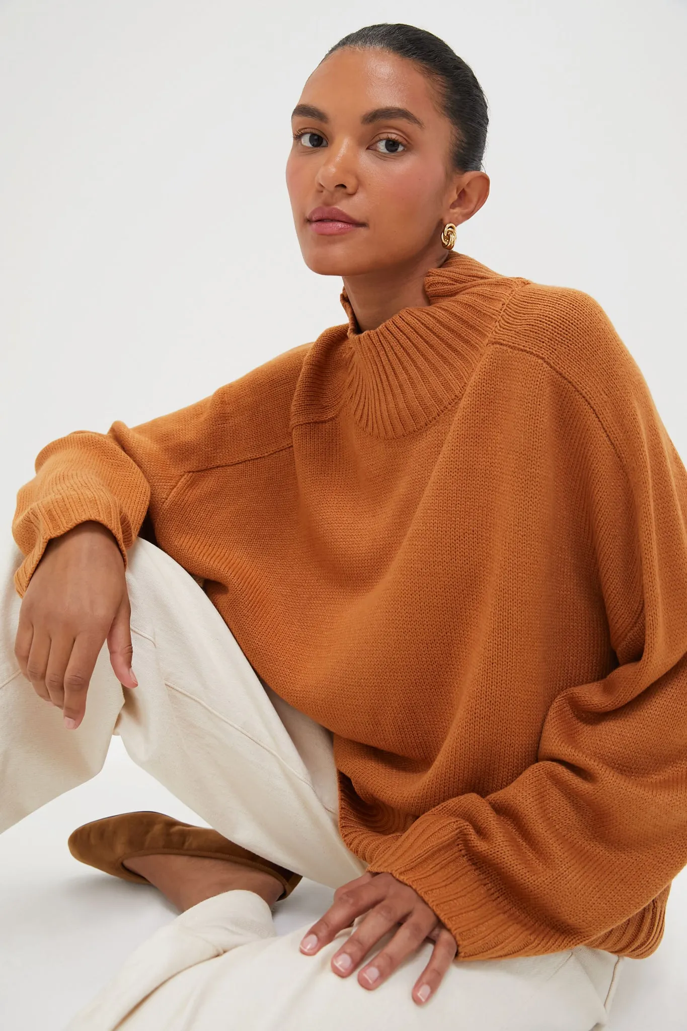 Camel Oversized Funnel Neck Sweater sold by Tuckernuck