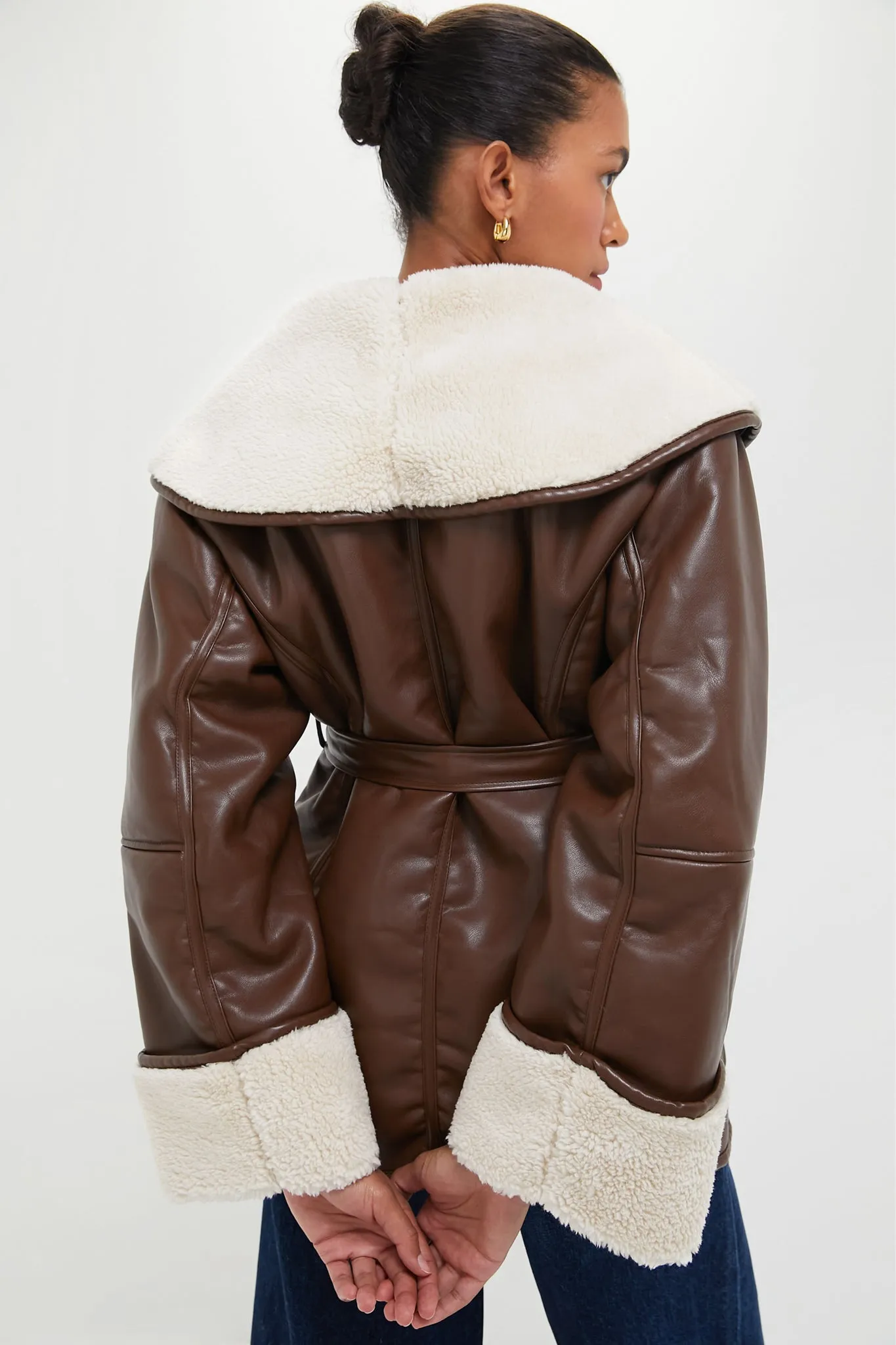 Brown and Ivory Vegan Leather Bonded Faux Fur Jacket sold by Tuckernuck product image thumbnail 4