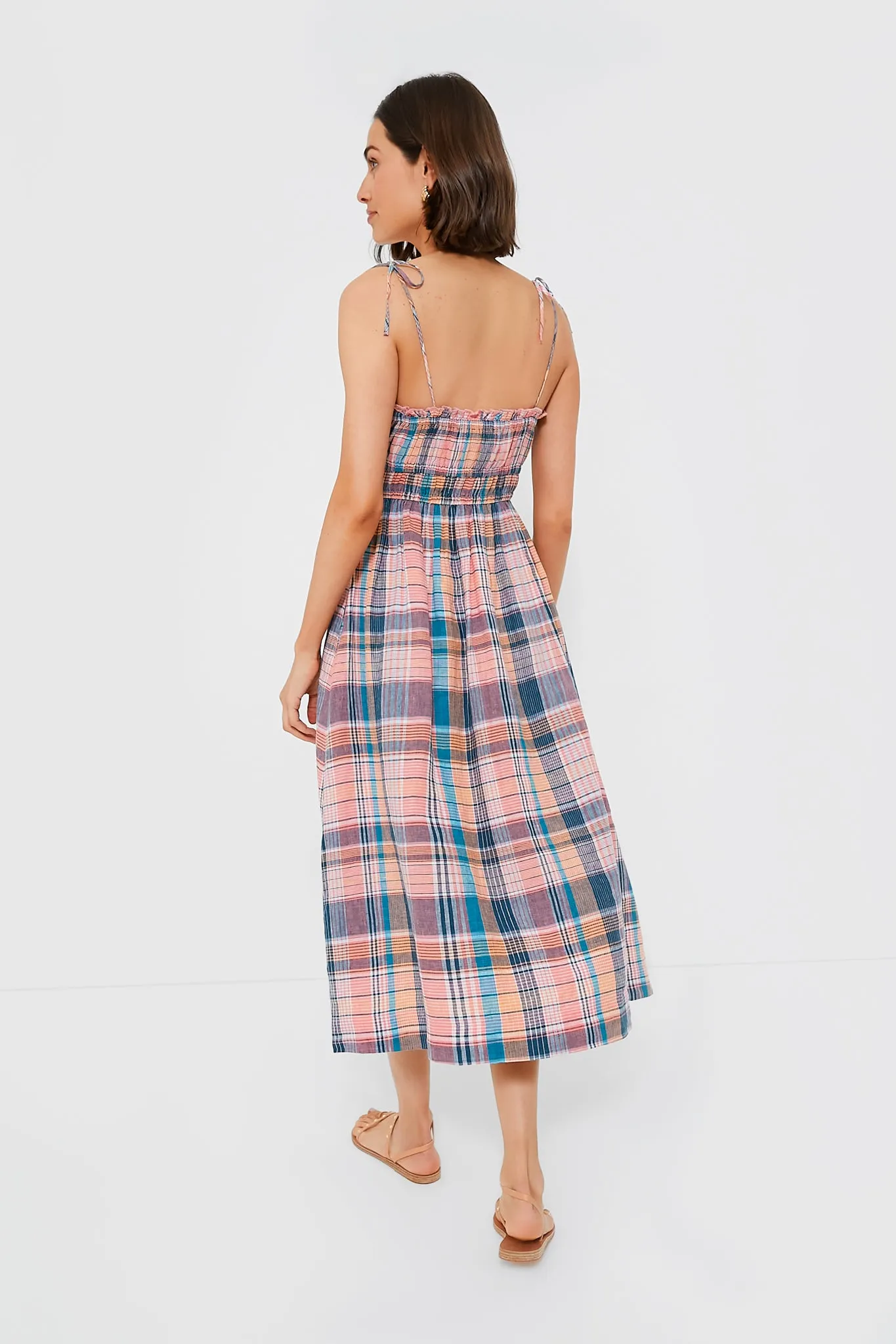 Plaid Mallard Blue Strappy Linen Midi Dress sold by Tuckernuck product image thumbnail 4