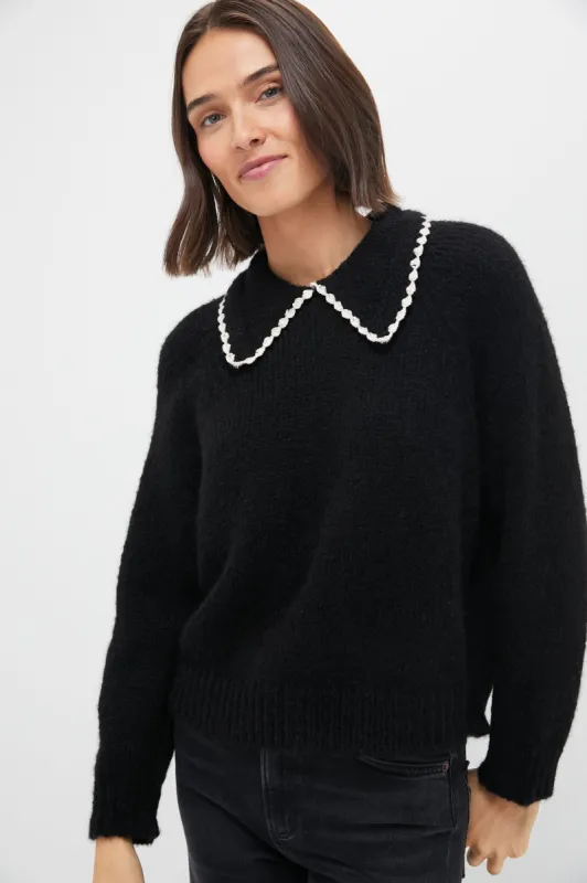 Black with Soft White The Crochet Collar Pullover sold by Tuckernuck