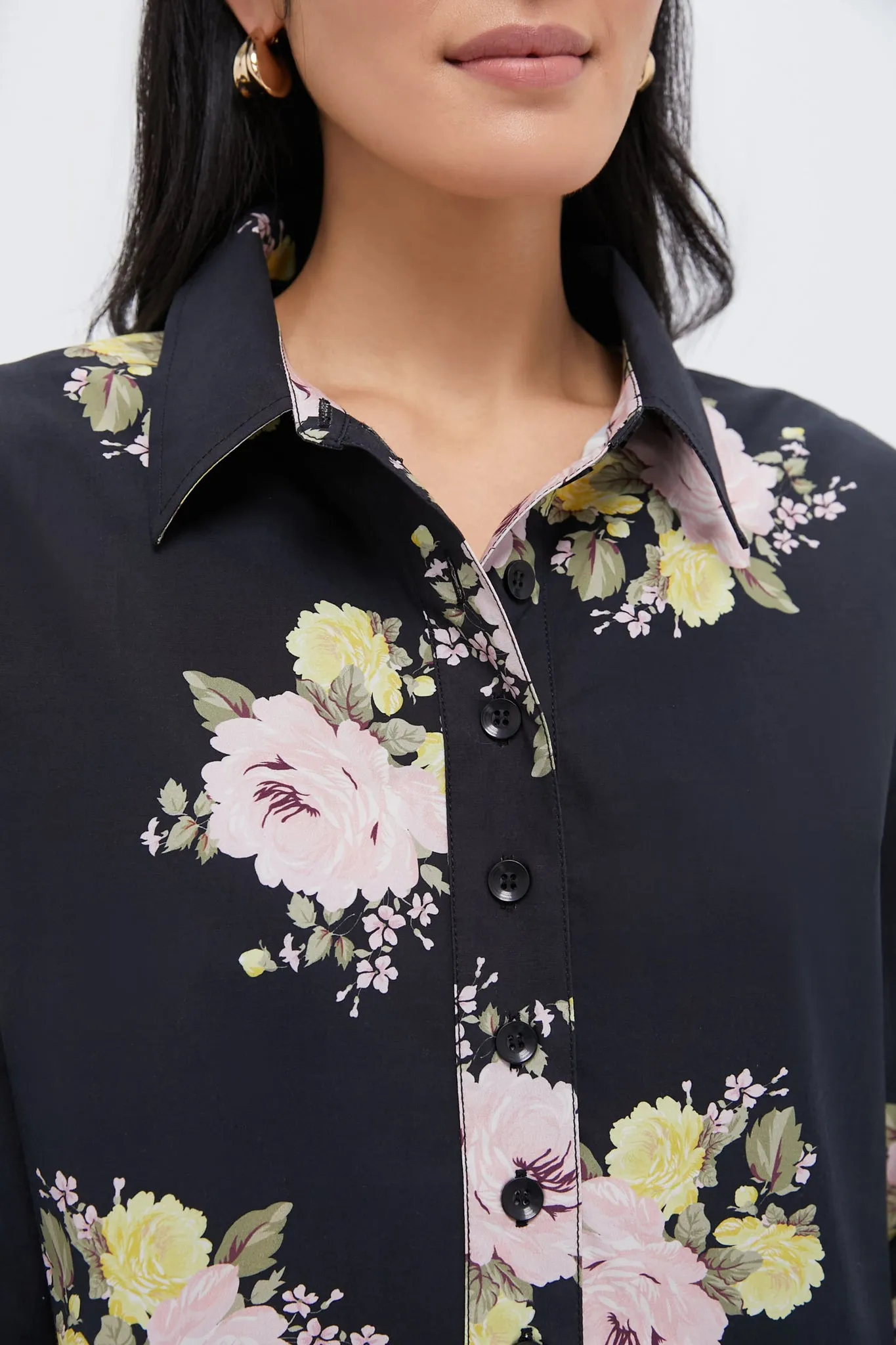 Black Posy Poplin Cropped Shirt sold by Tuckernuck product image thumbnail 5