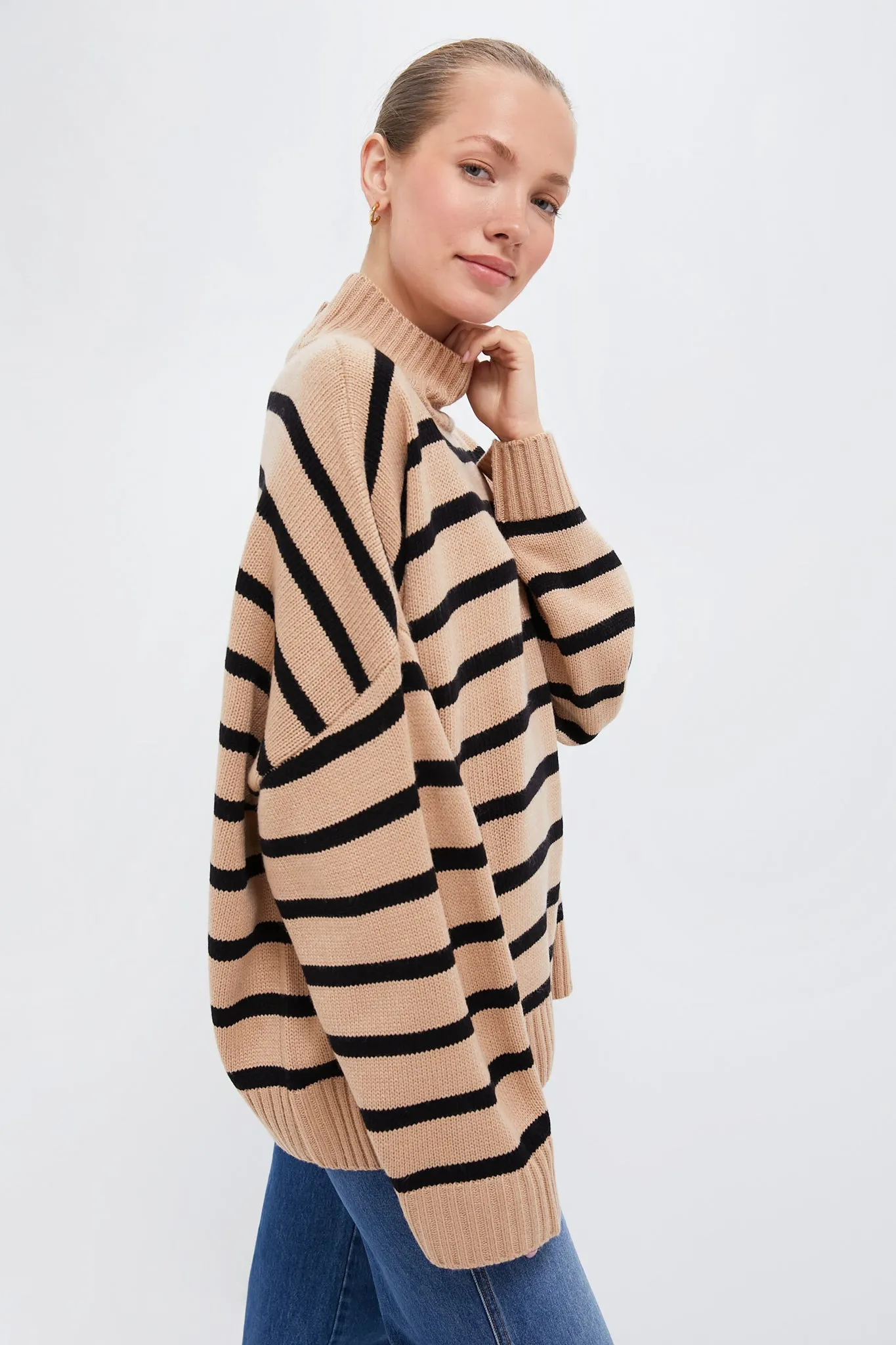 Soft Taupe and Black Oversized Funnel Neck Sweater sold by Tuckernuck product image thumbnail 3