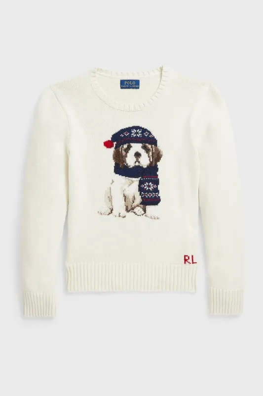 Girls Long-Sleeve Combed Cotton Novelty Dog Graphic Sweater sold by Tuckernuck