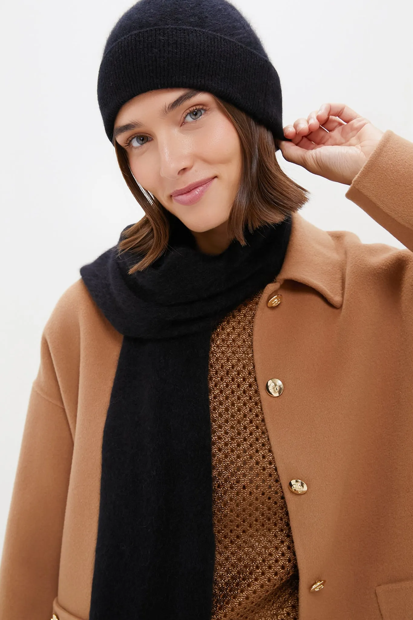 Black Cashmere Hat and Scarf Set sold by Tuckernuck product image thumbnail 2