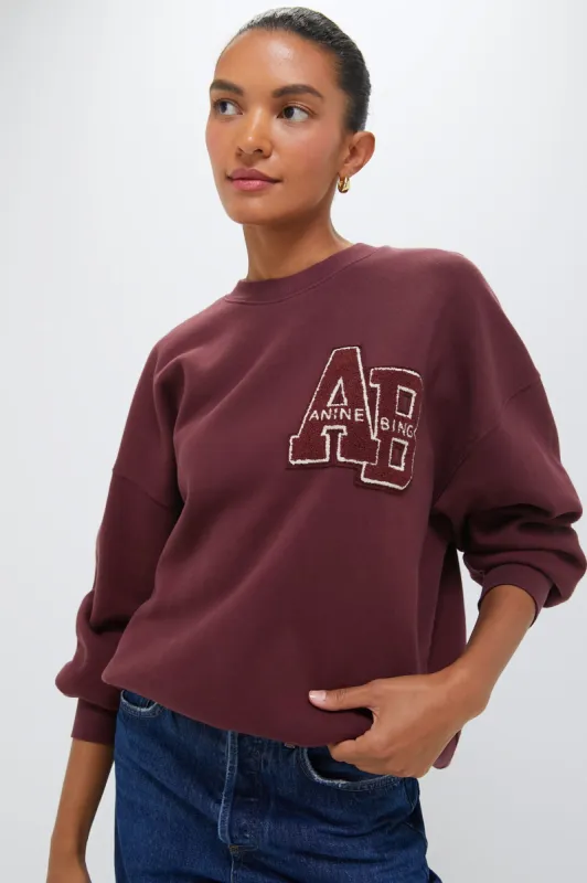 Dark Burgundy Miles Oversized Letterman Sweatshirt sold by Tuckernuck