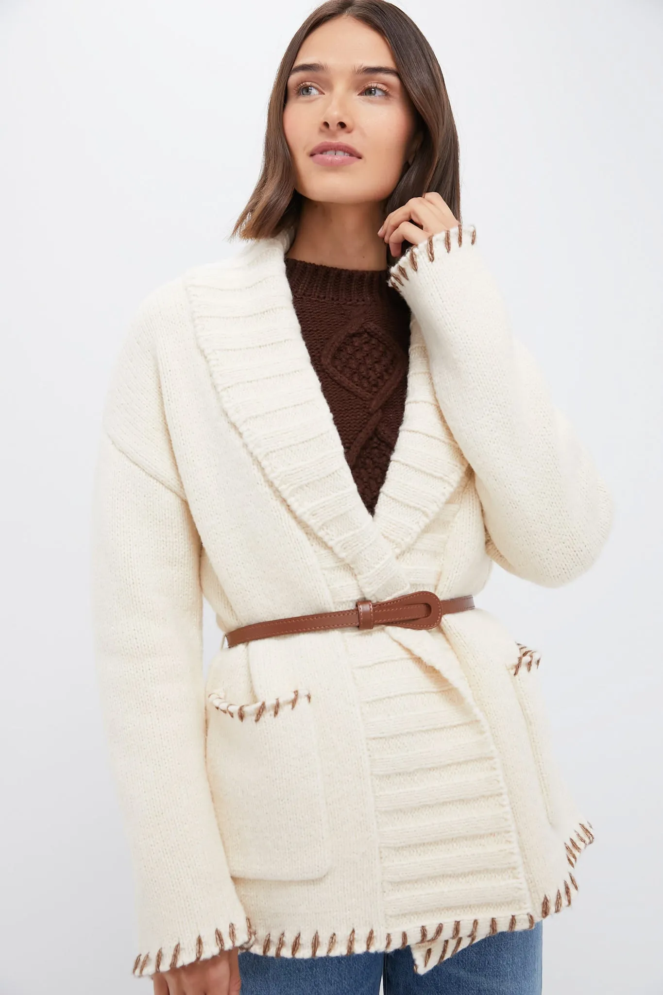 Cream Blanket Stitch Harrow Cardigan sold by Tuckernuck product image thumbnail 2