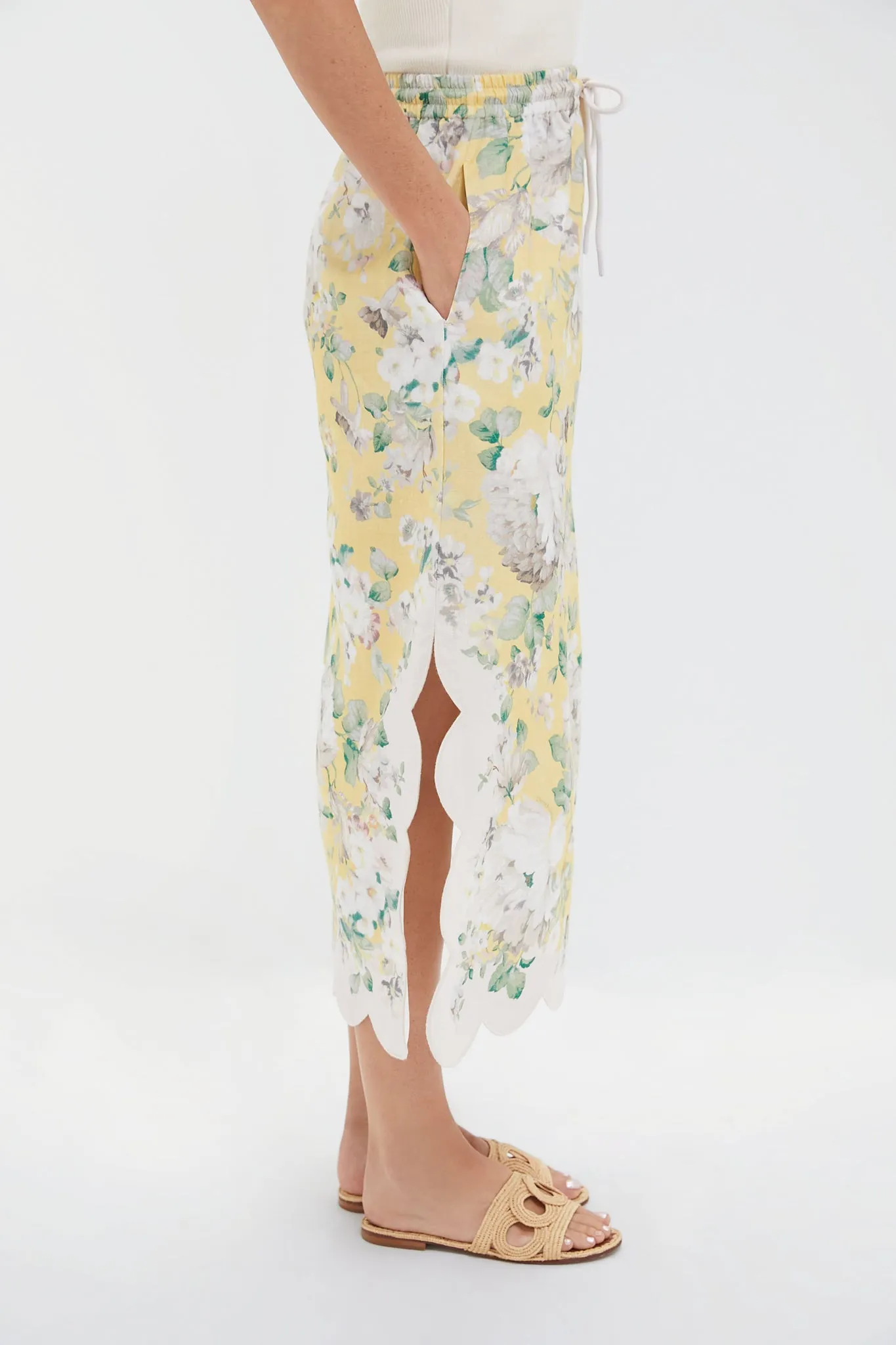 Yellow Floral Acacia Scallop Midi Skirt sold by Tuckernuck product image thumbnail 3