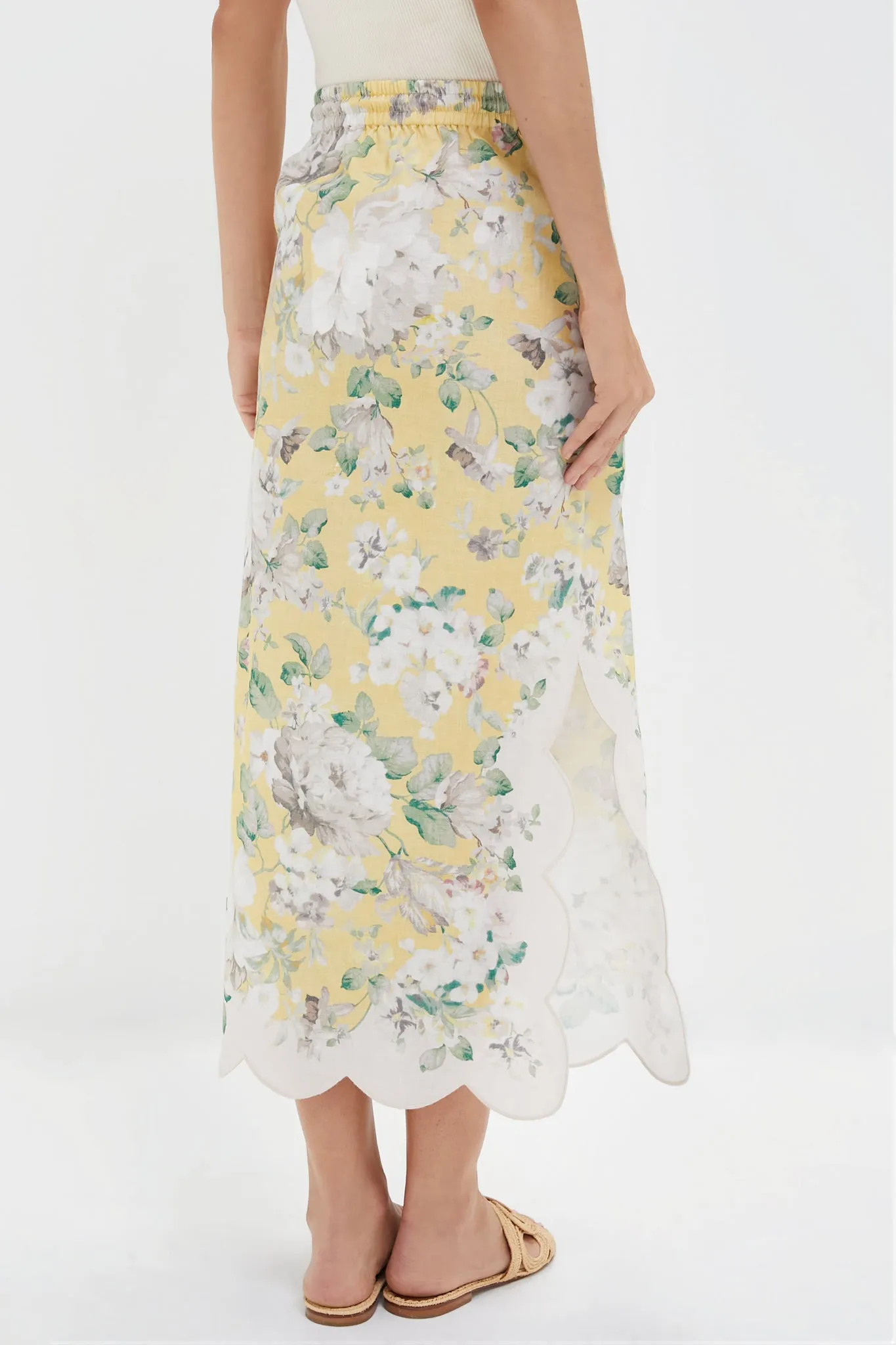 Yellow Floral Acacia Scallop Midi Skirt sold by Tuckernuck product image thumbnail 4