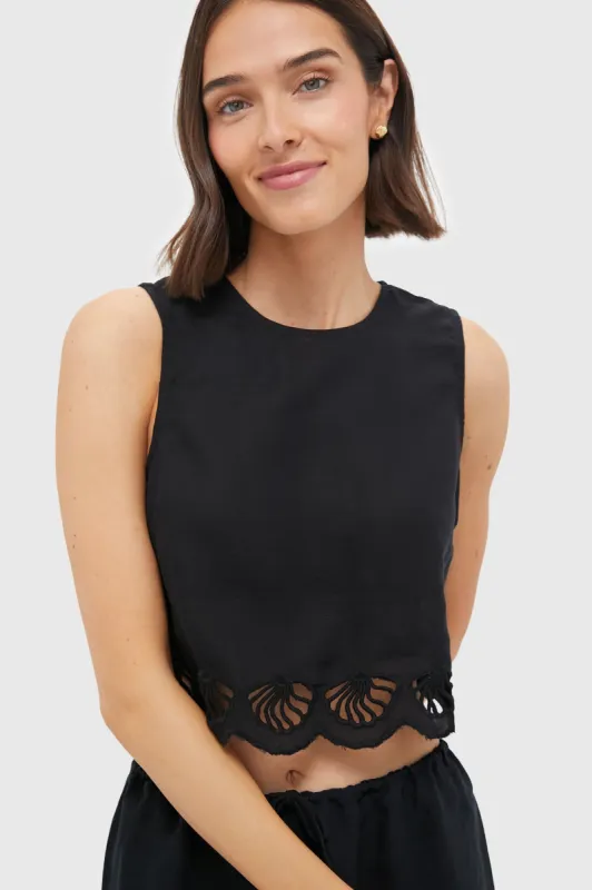 Black Air Linen Scallop Tank sold by Tuckernuck