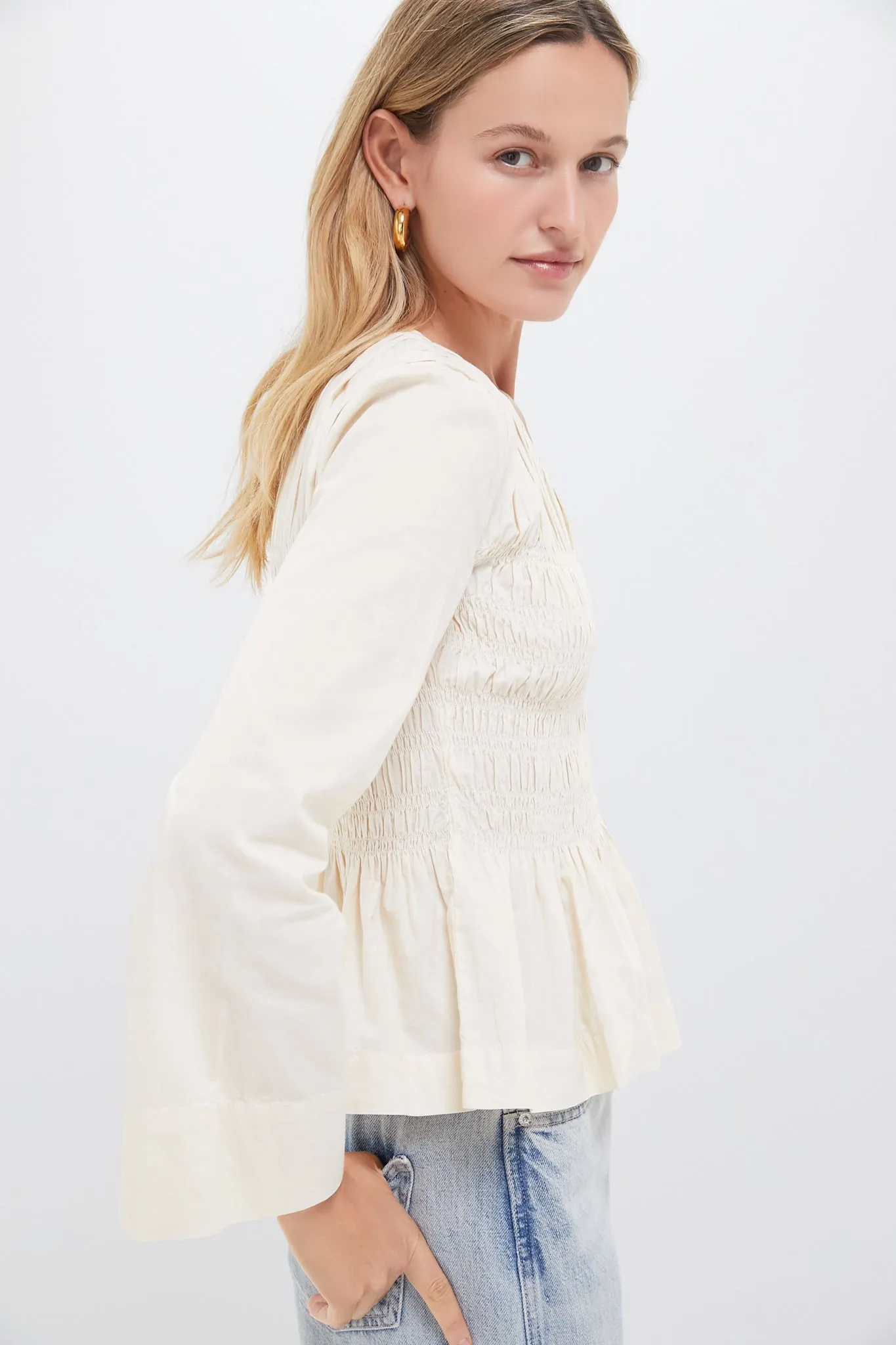 Cream Teri Solid Sportswear Long Sleeve Zip Front Top sold by Tuckernuck product image thumbnail 3