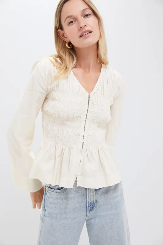 Cream Teri Solid Sportswear Long Sleeve Zip Front Top sold by Tuckernuck