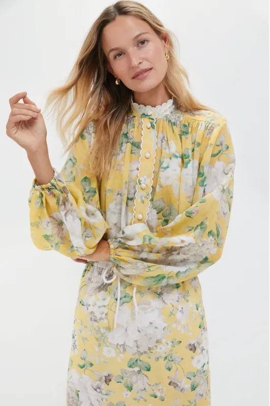 Yellow Floral Acacia Scallop Blouse sold by Tuckernuck